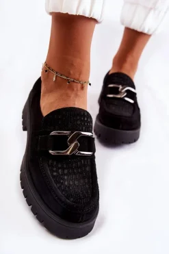 Modne Zamszowe Półbuty Loafery Czarne Lemar Rayhan