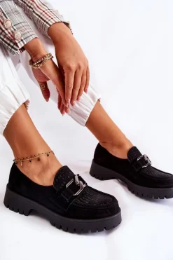 Modne Zamszowe Półbuty Loafery Czarne Lemar Rayhan