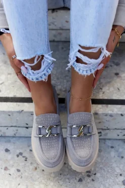 Modne Zamszowe Półbuty Loafery Jasnoszare Rayhan