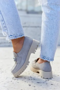 Modne Zamszowe Półbuty Loafery Jasnoszare Rayhan