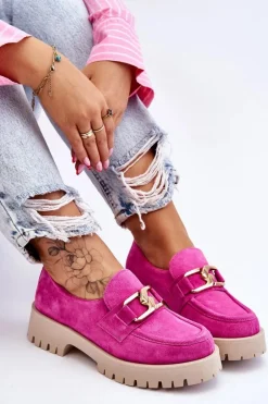 Modne Zamszowe Półbuty Loafery Fuksja Lemar Rayhan