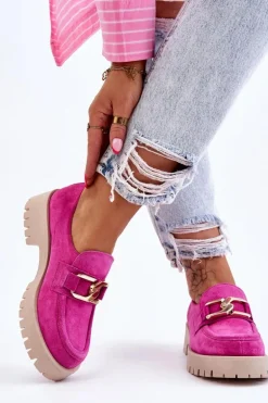 Modne Zamszowe Półbuty Loafery Fuksja Lemar Rayhan