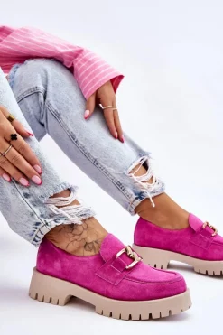 Modne Zamszowe Półbuty Loafery Fuksja Lemar Rayhan