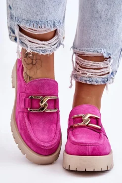 Modne Zamszowe Półbuty Loafery Fuksja Lemar Rayhan