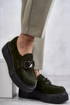 Modne Zamszowe Półbuty Na Platformie Khaki Lemar Marsol