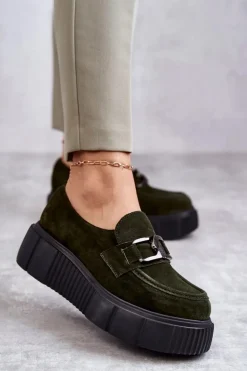 Modne Zamszowe Półbuty Na Platformie Khaki Lemar Marsol