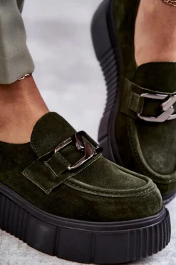 Modne Zamszowe Półbuty Na Platformie Khaki Lemar Marsol