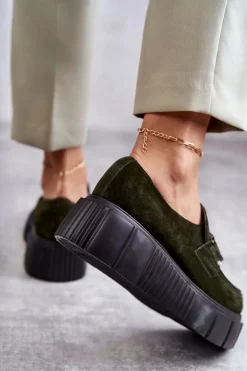 Modne Zamszowe Półbuty Na Platformie Khaki Lemar Marsol