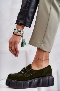 Modne Zamszowe Półbuty Na Platformie Khaki Lemar Marsol