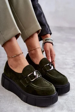 Modne Zamszowe Półbuty Na Platformie Khaki Lemar Marsol