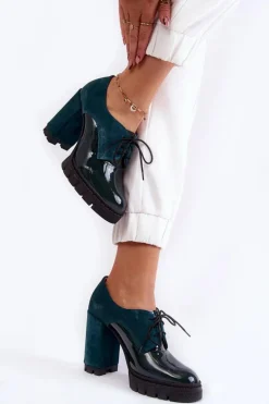 Modne Zamszowo-Lakierowane Botki Na Platformie Zielone Carisa