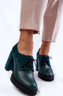 Modne Zamszowo-Skórzane Botki Na Platformie Zielone Carisa