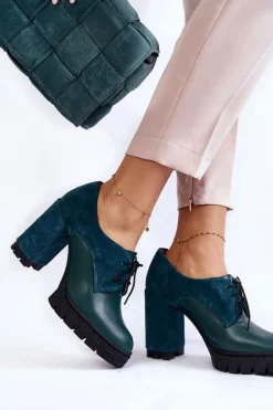 Modne Zamszowo-Skórzane Botki Na Platformie Zielone Carisa