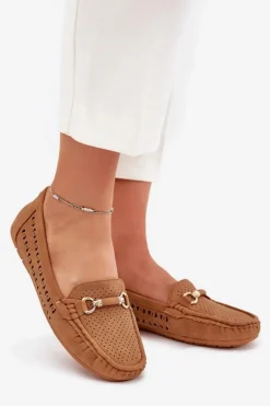 Mokasyny Damskie Ażurowe Z Ozdobą Camel Kaydance