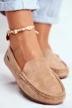 Mokasyny Damskie Beżowe Zamszowe Morreno