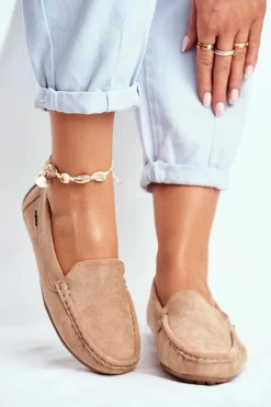 Mokasyny Damskie Beżowe Zamszowe Morreno