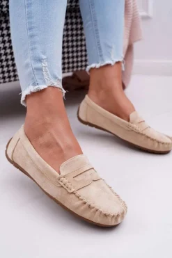 Mokasyny Damskie Beżowe Zamszowe Bolero