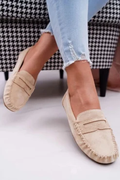 Mokasyny Damskie Beżowe Zamszowe Bolero
