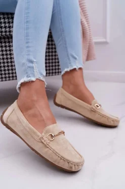 Mokasyny Damskie Beżowe Zamszowe Sonnero