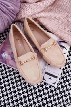 Mokasyny Damskie Beżowe Zamszowe Sonnero