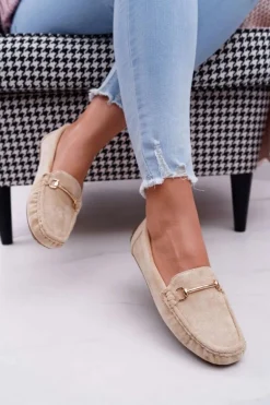 Mokasyny Damskie Beżowe Zamszowe Sonnero
