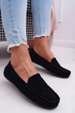 Mokasyny Damskie Czarne Zamszowe Bolero