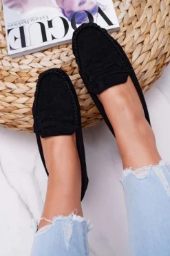 Mokasyny Damskie Czarne Zamszowe Bolero