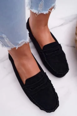 Mokasyny Damskie Czarne Zamszowe Bolero