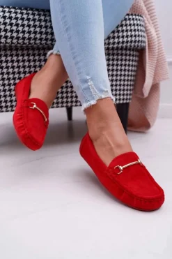 Mokasyny Damskie Czerwone Zamszowe Sonnero