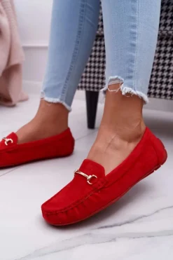 Mokasyny Damskie Czerwone Zamszowe Sonnero