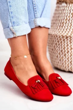 Mokasyny Damskie Czerwone Lordsy Frędzle Therese
