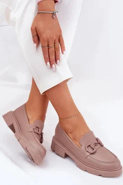 Mokasyny Damskie Eko Skórzane Z Ozdobnym Detalem Khaki Seftass