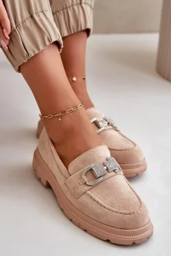 Mokasyny Damskie Eko Zamszowe Z Ozdobą Beżowe Wistera