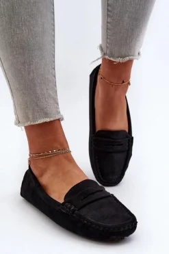 Mokasyny Damskie Eko Zamszowe Czarne Adelmarie