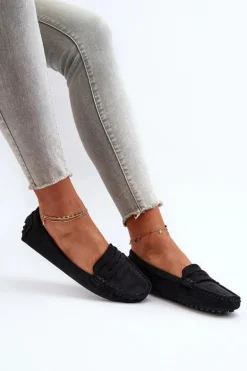 Mokasyny Damskie Eko Zamszowe Czarne Adelmarie