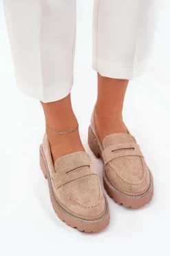 Mokasyny Damskie Eko Zamszowe Z Cyrkoniami Khaki Wilamla