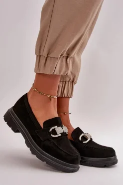 Mokasyny Damskie Eko Zamszowe Z Ozdobą Czarne Wistera