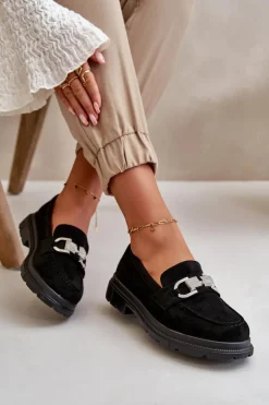 Mokasyny Damskie Eko Zamszowe Z Ozdobą Czarne Wistera