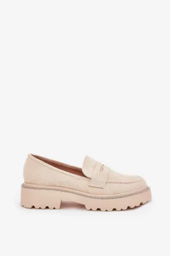 Mokasyny Damskie Eko Zamszowe Z Cyrkoniami Beżowe Wilamla