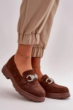 Mokasyny Damskie Eko Zamszowe Z Ozdobą Brązowe Wistera