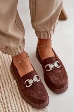 Mokasyny Damskie Eko Zamszowe Z Ozdobą Brązowe Wistera