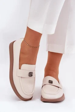 Mokasyny Damskie Eleganckie Z Ozdobnym Małym Detalem Vinceza 62208 Beżowe