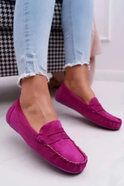 Mokasyny Damskie Fuksja Zamszowe Bolero