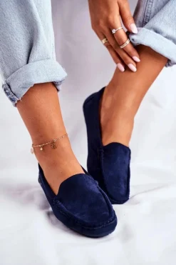 Mokasyny Damskie Granatowe Zamszowe Morreno