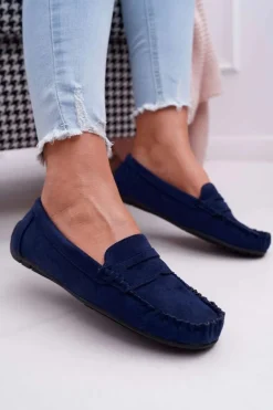 Mokasyny Damskie Granatowe Zamszowe Bolero