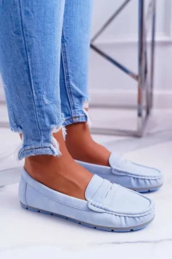 Mokasyny Damskie Komfortowe Błękitne Devi