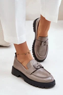 Mokasyny Damskie Lakierowane Vinceza 62187 Szare