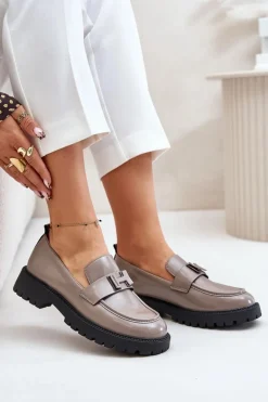 Mokasyny Damskie Lakierowane Vinceza 62187 Szare