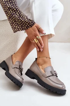 Mokasyny Damskie Lakierowane Vinceza 62187 Szare