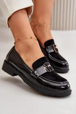 Mokasyny Damskie Lakierowane Z Misiem Czarne S.Barski HY42-339A